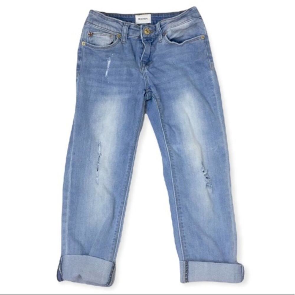 HUDSON Girls Distressed Blue Jeans 12 Junior Teen 26 Waist Ankle Cuff Relaxed